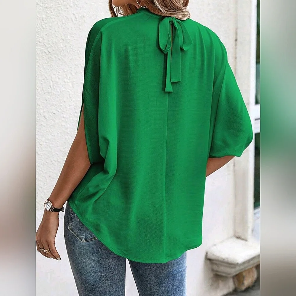 New Luxe Flowy Tie Dolman Sleeve Top Blouse Green - Picture 3 of 7
